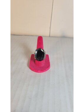 Lia Sophia Silver-Tone Large Faceted Black Stone Ring Size 7